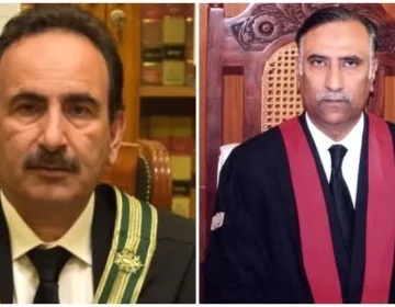 جسٹس سرفراز ڈوگر(دائیں) اور جسٹس محمد آصف(بائیں) موجود ہیں، فوٹو: فائل